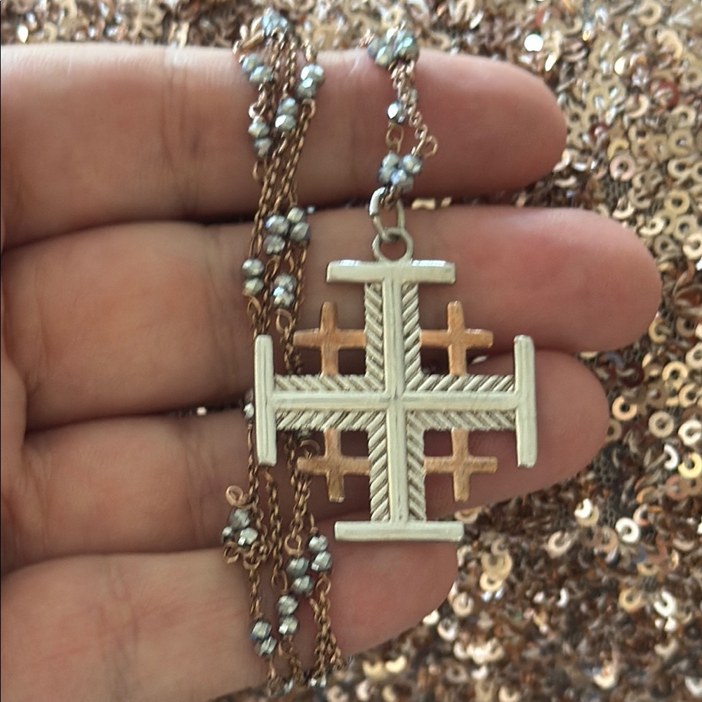 Silver and Brass Jerusalem Cross Pendant